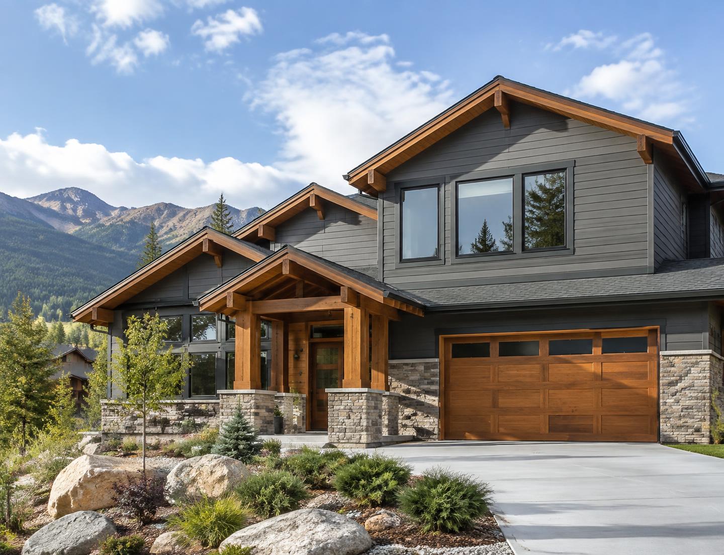 Colorado home with deep gray engineered wood siding