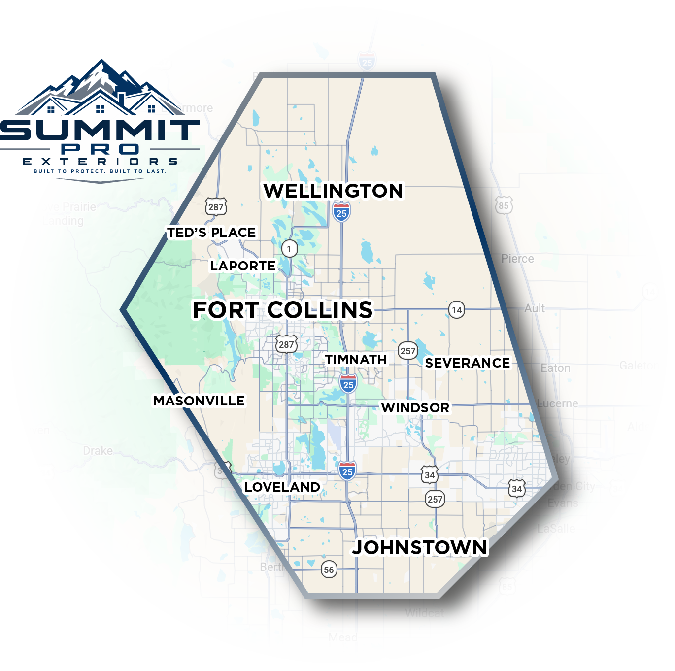 Summit Pro Exteriors service area map for Northern Colorado